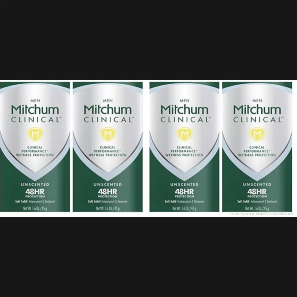 4x Mitchum Men Clinical Unscented Soft Solid Antiperspirant Deodorant 1.6oz Each